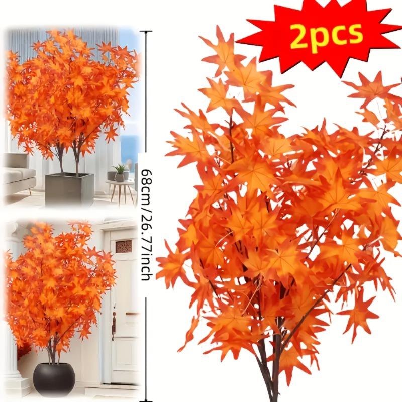 Thanksgiving Day Artificial Maple Tree Branches Realistic Fall Foliage Decor with Orange Leaves Durable Plastic Seasonal Display