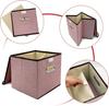 2 Pezzi Contenitori Pieghevoli con Coperchio 25*25cm Cestini Portaoggetti in Tessuto di Lino Lavabili Scatola Decorativa