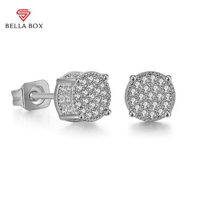 Fancy Round Shaped Stud Earrings Paved Shiny CZ Stone Versatile Women's Ear Jewelry