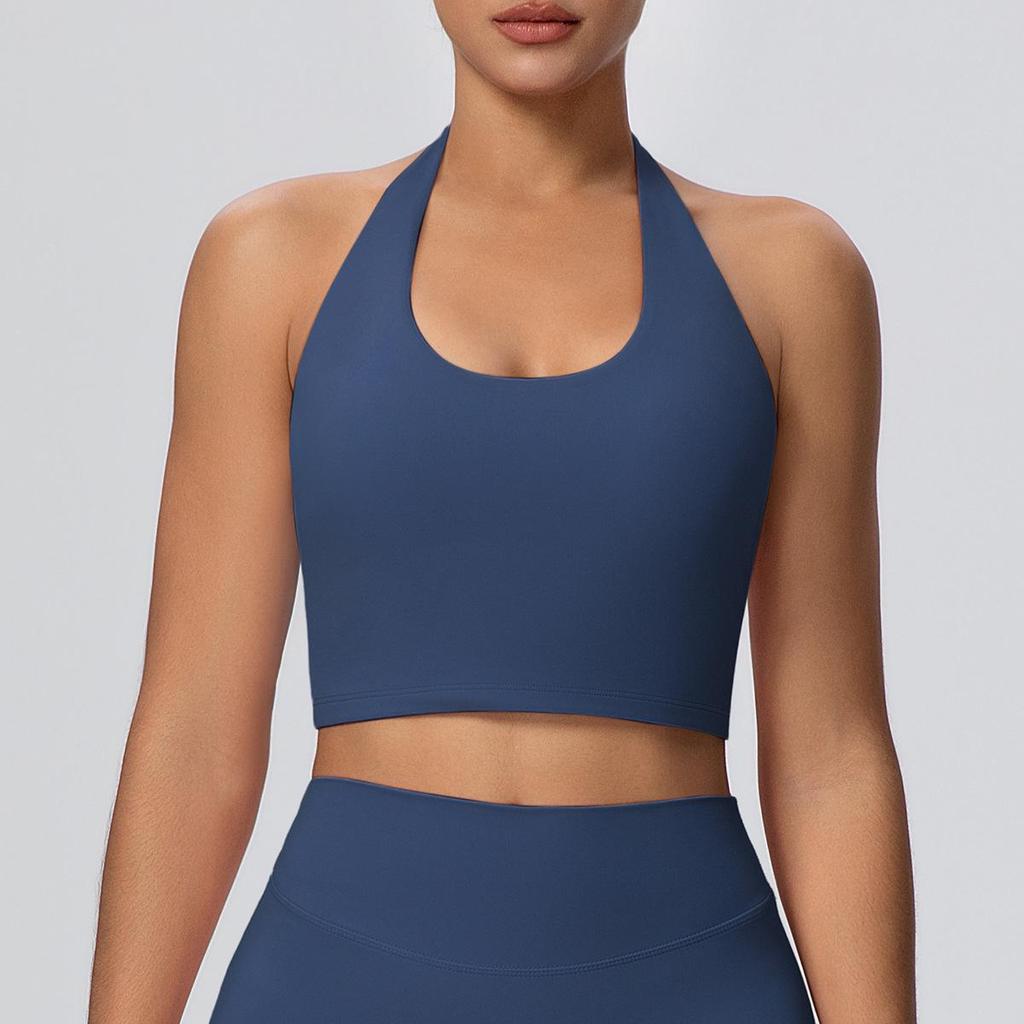 Cloud Feeling Women's Halter Backless Yoga Tank Top with Built-in Chest Pads - Fitness Sportswear