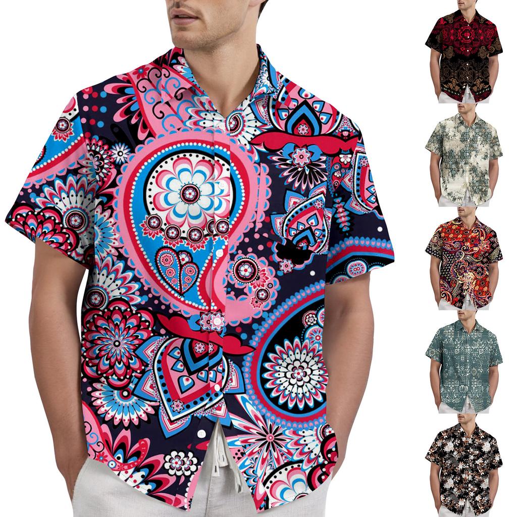 Retro Bohemian Print - Men's Casual Short Sleeved Shirt