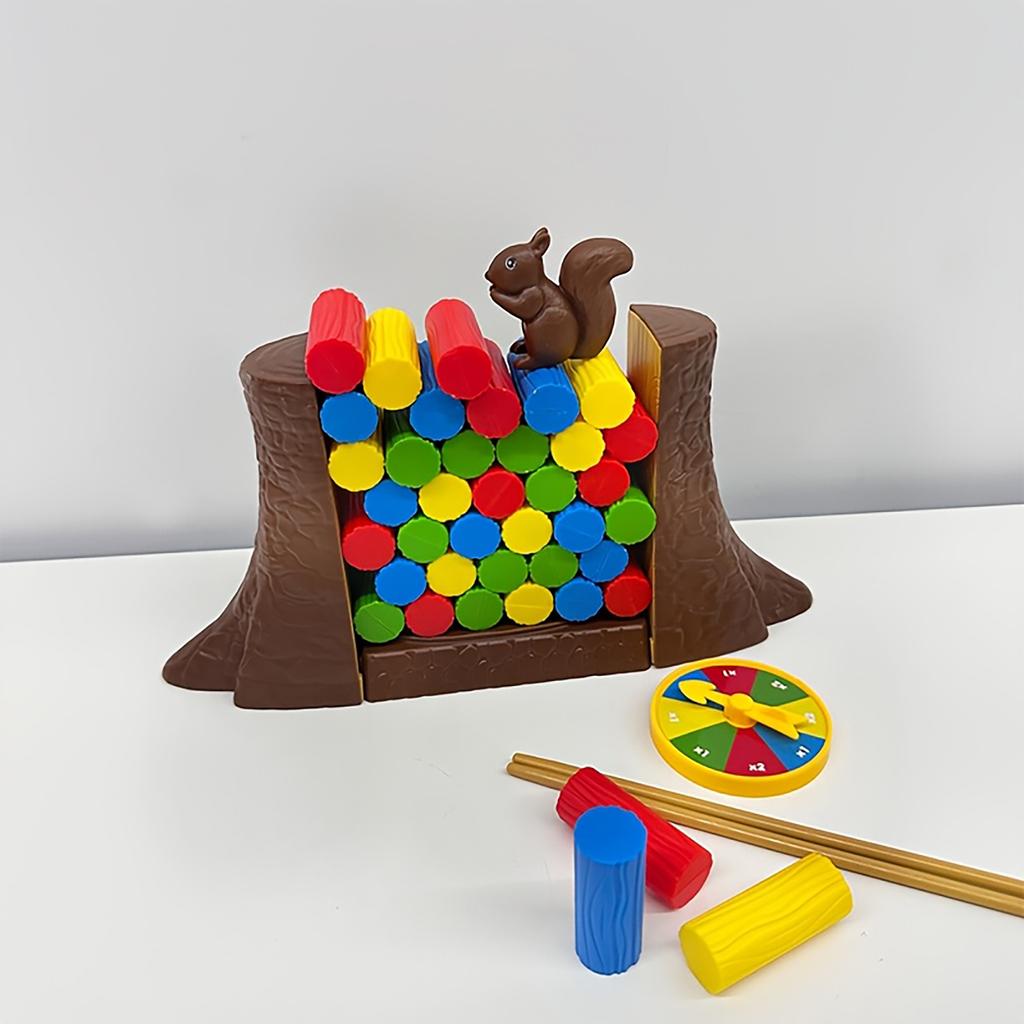 Children's Tabletop Game Chess Squirrel Pushing Wooden Pile Puzzle Toy