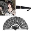 Elegant Anime Bamboo Hand Fan With Intricate Lace Detailing For Cosplay Event And Vintage Themed Parties