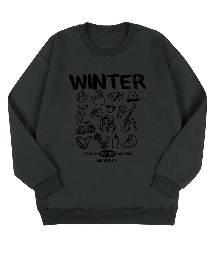 BEMIGHTY Winter Camping Fleece-Lined Oversized Sweatshirt [Black]