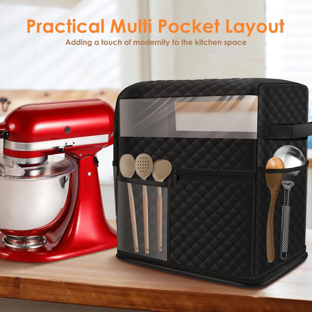 Stand Mixer Cover with Detachable Appliance Sliding Mat Compatible for 5/4.5 Quart Tilt Mixer with Multiple Pocket for Kitchen