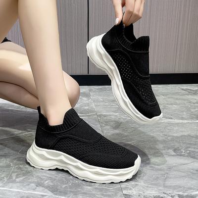 Bequeme Socken Schuhe Damen 2024 Sommer neu dicksohlige vielseitige lässige Ein-Pedal hohle atmungsaktive rutschfeste Sneakers