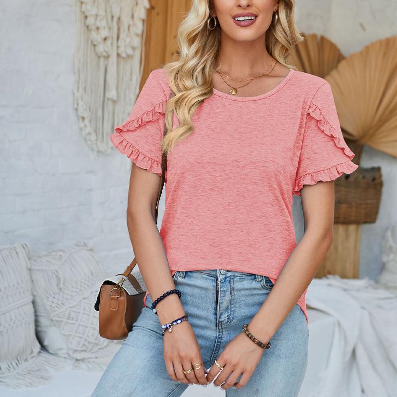 Damen Rundhals-Oberteil Lässiges Patchwork Einfarbiges Lockeres T-Shirt