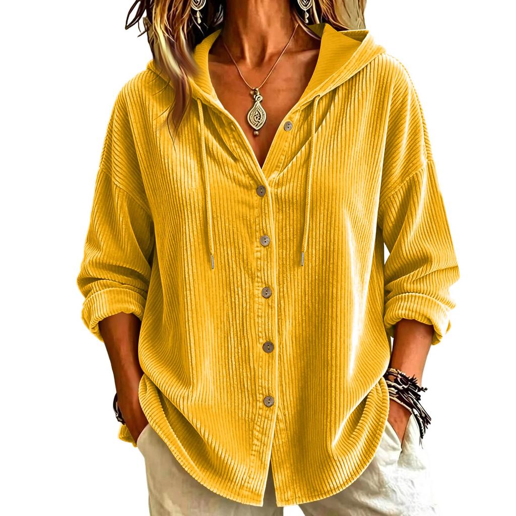 Cardigan con cappuccio in velluto a coste da donna a maniche lunghe monopetto vestibilità larga cappotto autunno inverno