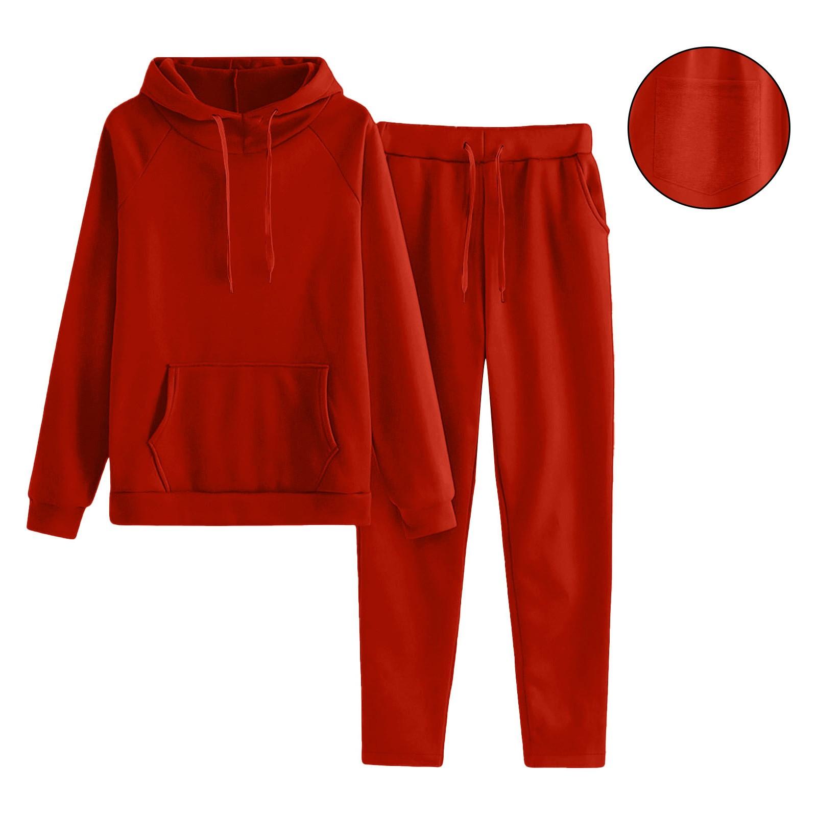 

Women s Fashionable Loose Pocket With Shoulder Sleeves Hoodie And Pants Two-Piece Set M червоний