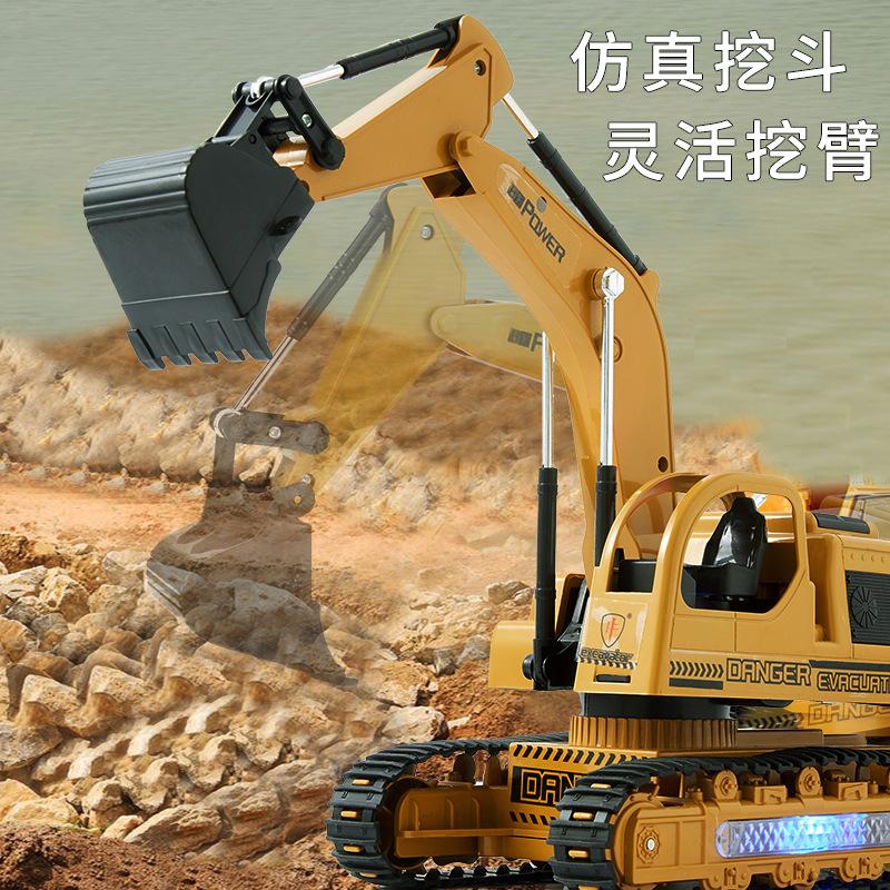Excavator Toys, Children'S Rechargeable Wireless Remote Control Construction Vehicle, Four-Way Light Electric Bulldozing Model