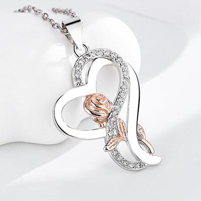 Wrapped Heart Two-color Rose Pendant Jewelry Simple Necklace