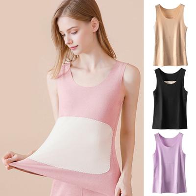 Women's Thermal Vest Seamless Plush Tank Top with Belly And Back Warm Patch Autumn Winter Sleeveless Velvet Undershirt for Bedroom Home