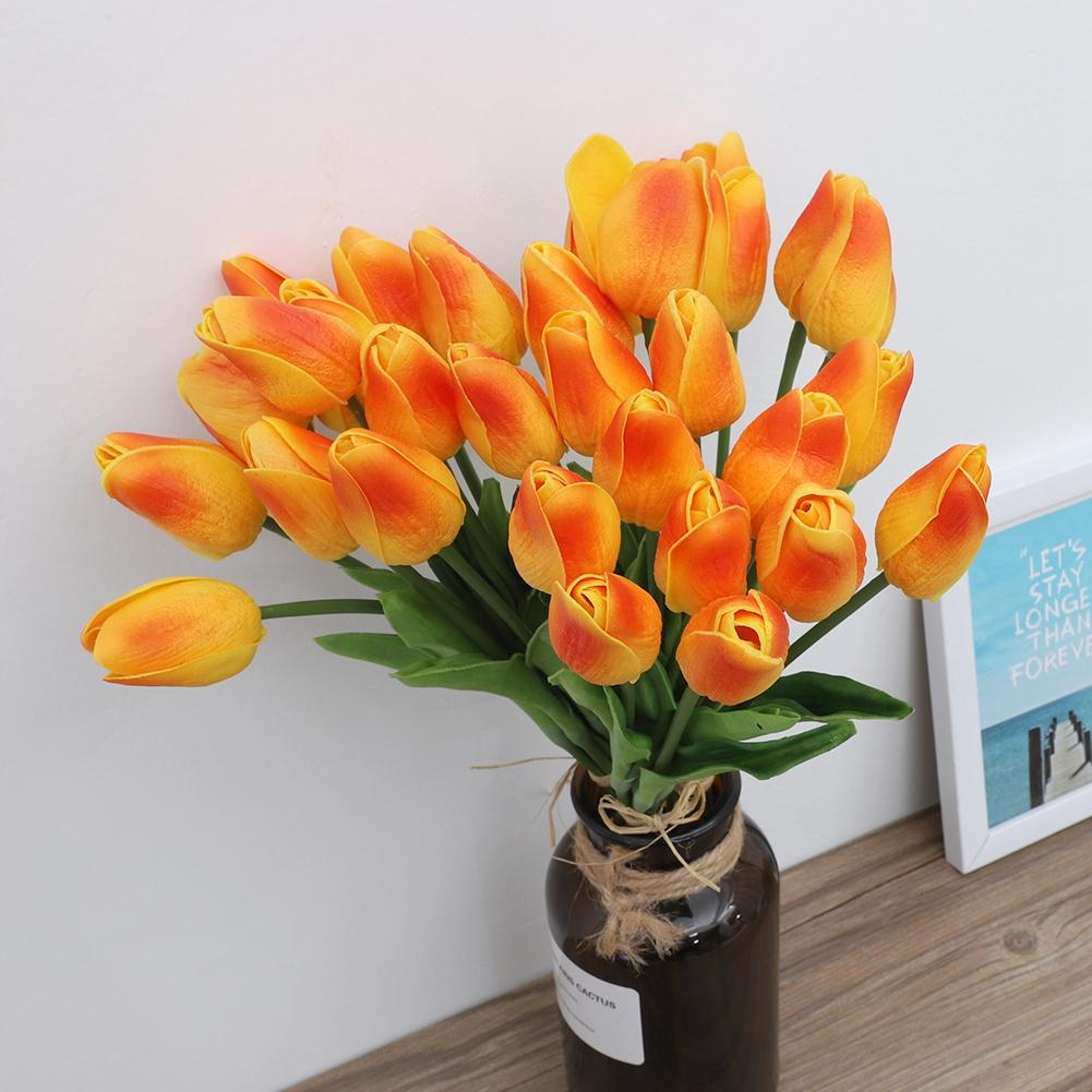 30Pcs Real Touch Artificial Tulip Flower Fake Flower Gift for Home Wedding Decor(Sunset Color)