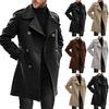 Men's Winter Woolen Coat, Warm Thickened Double-Breasted Mid-Length Trench Coat with Slant Collar