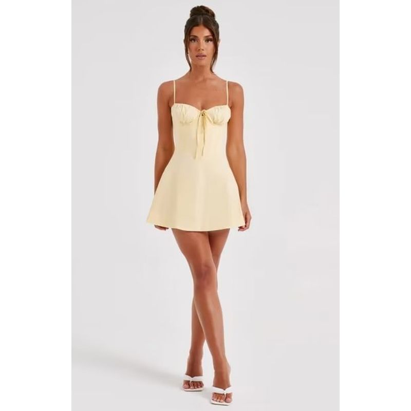 

House of French First Date Sling Dress Fishbone Goose yellow with Fishbone(High quality) S