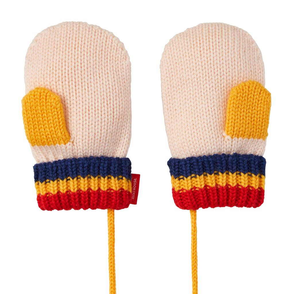 MIKI HOUSE Knitted Mittens with Solid for Boys and Size M Drawstring, Logo, Color, Girls, Baby, Kids, Children's Clothing, (3-5 Years), Multicolor,