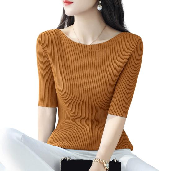 

Женские топы Slim Fit, однотонные, ребристые, с круглым вырезом и коротким рукавом, эластичные, с короткими рукавами, топы для повседневной носки хаки