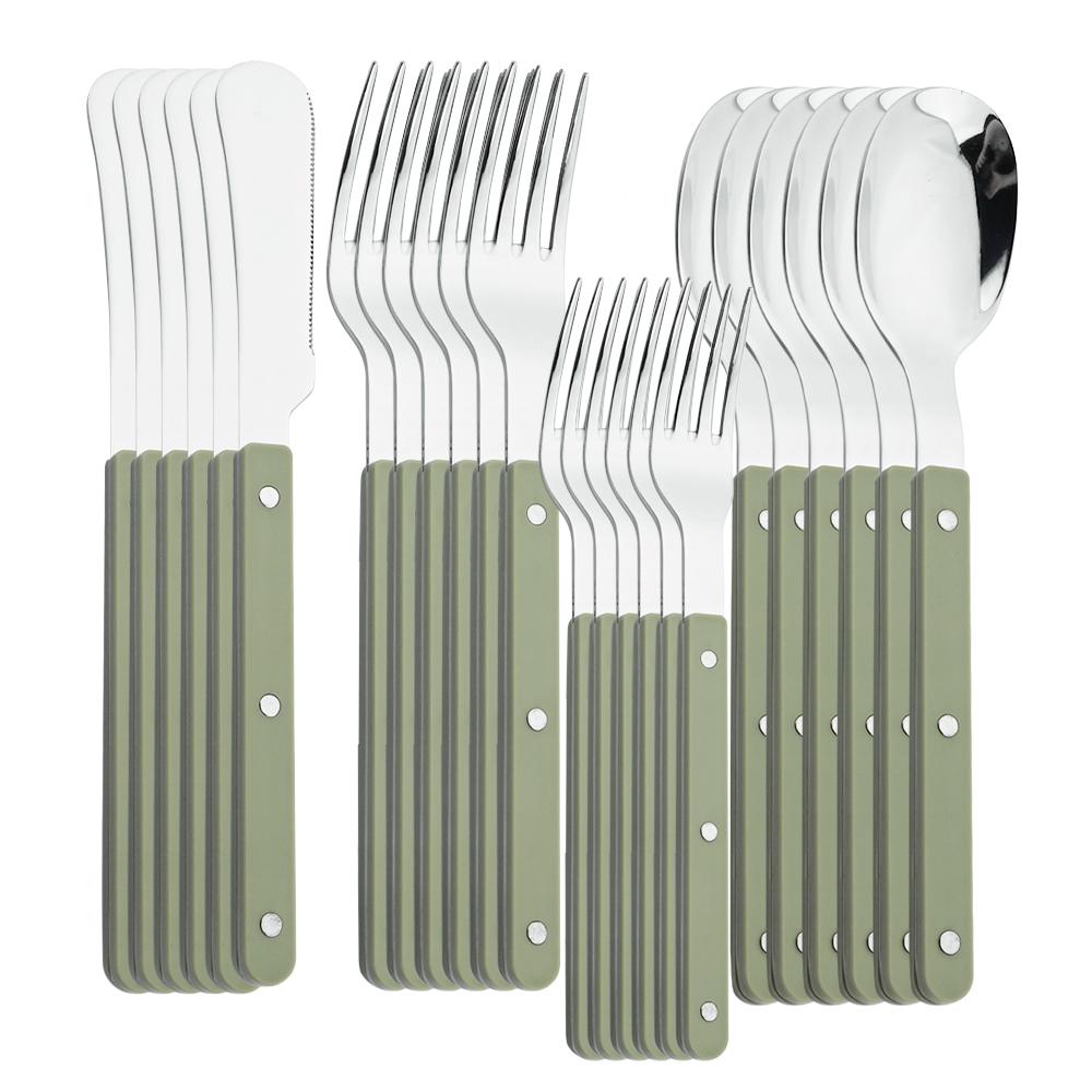 ABS Handle Rivets Decoration Cutlery Set Stainless Steels Dinner Set Green Fork Knife Spoon Western Dinnerware Kitchen Flatware