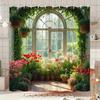 1pc Shower Curtain - Elegant Garden with Arch Window and Blooming Flowers, Perfect for Bathroom Decoration, Bringing