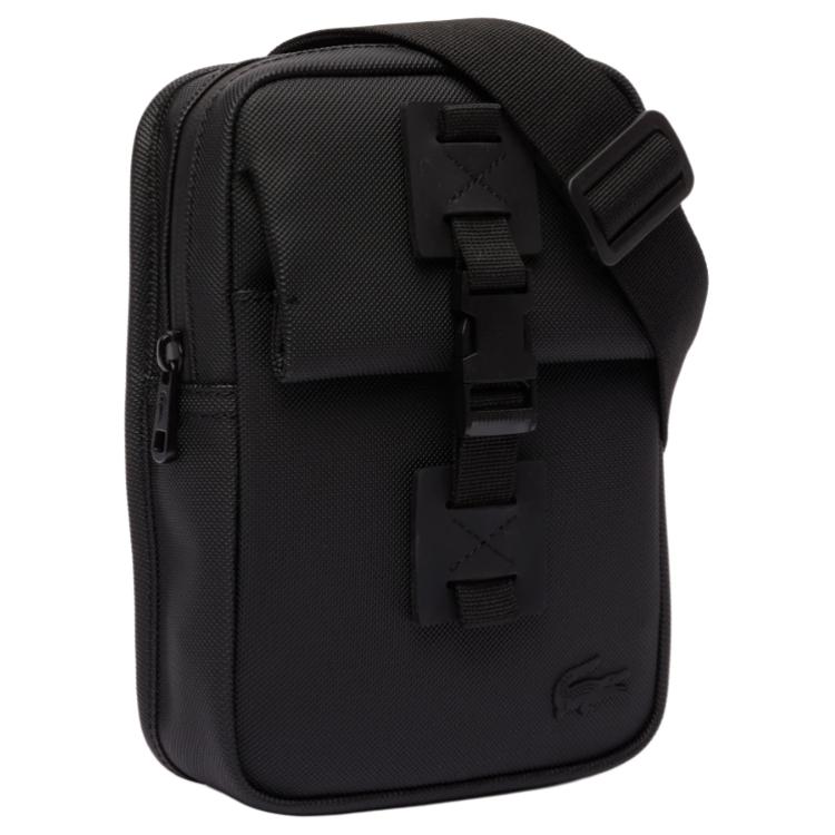 Lacoste Brand Pattern Solid Color Adjustable Shoulder Strap PVC Handheld Shoulder Crossbody Bag Small Men bags Black NH4470OO-000