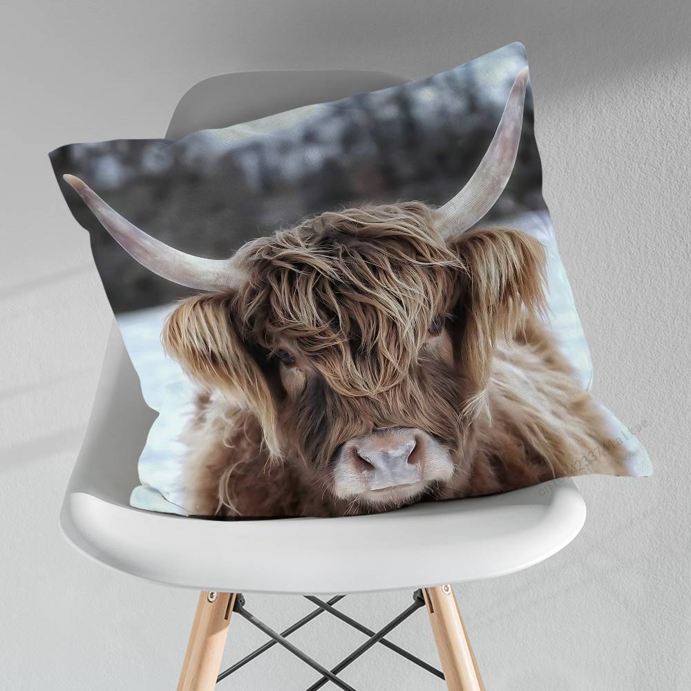 Cute Small Highland Cow Various Sizes Square Pillow Case For Car Home Bedchamber Decor Birthday Gift