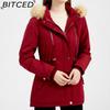 BITCED Autumn/Winter Women's Thickened Shearling-Lined Cotton Coat Loose-Fit Cotton Jacket with Detachable Hood and Fleece Lining