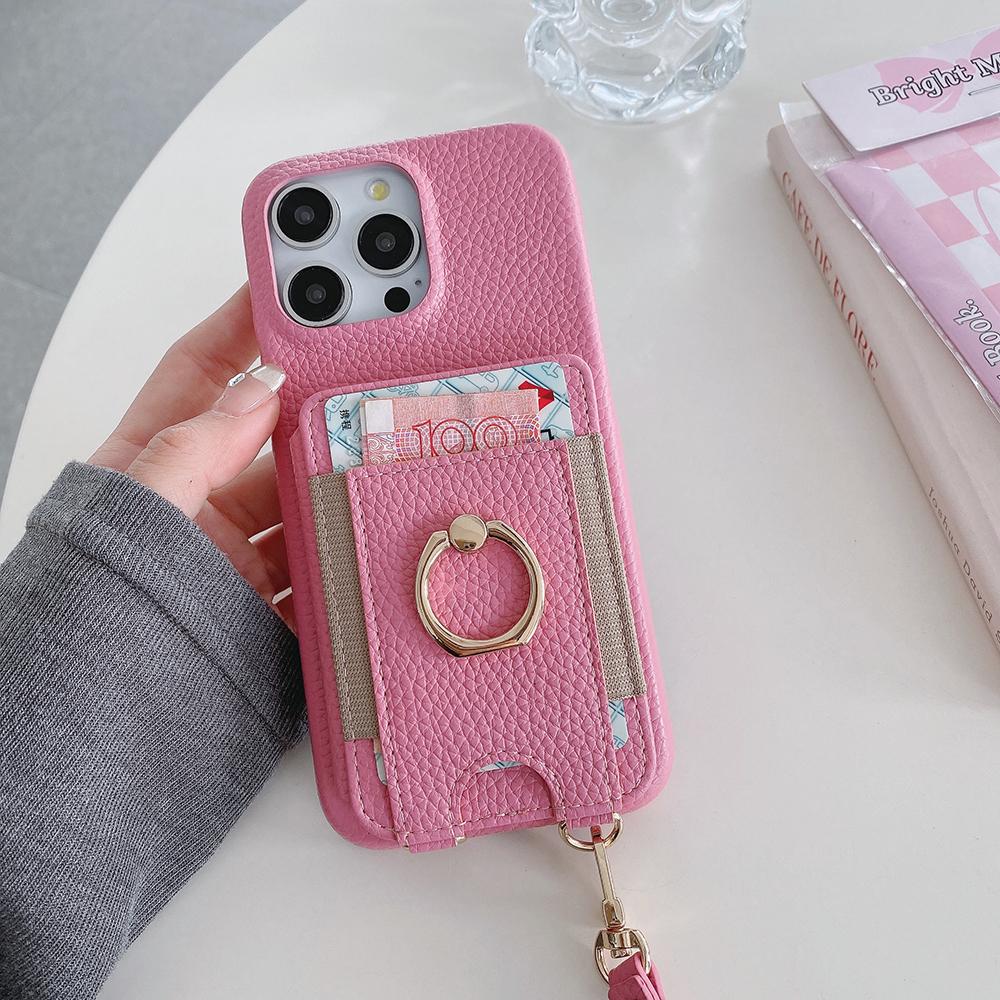 For iPhone 14 Pro Max Case Card Slots Kickstand PU Leather Back Cover with Ring Holder,Wrist Strap