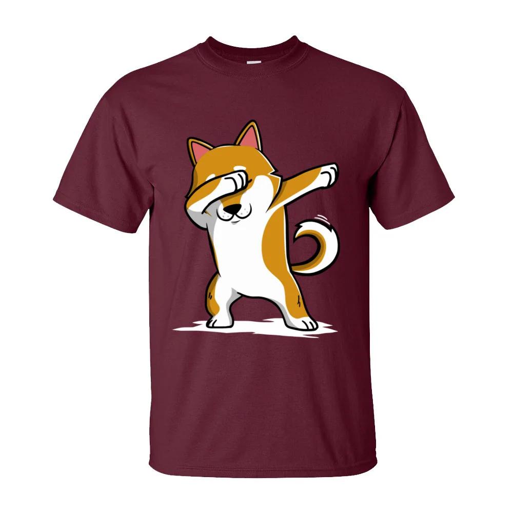 Funny Men's T-Shirt Shiba Inu Dabbing Tops Tees Discount Crew Neck Dance Tshirt Short Sleeve Cotton Casual T Shirt Wholesale