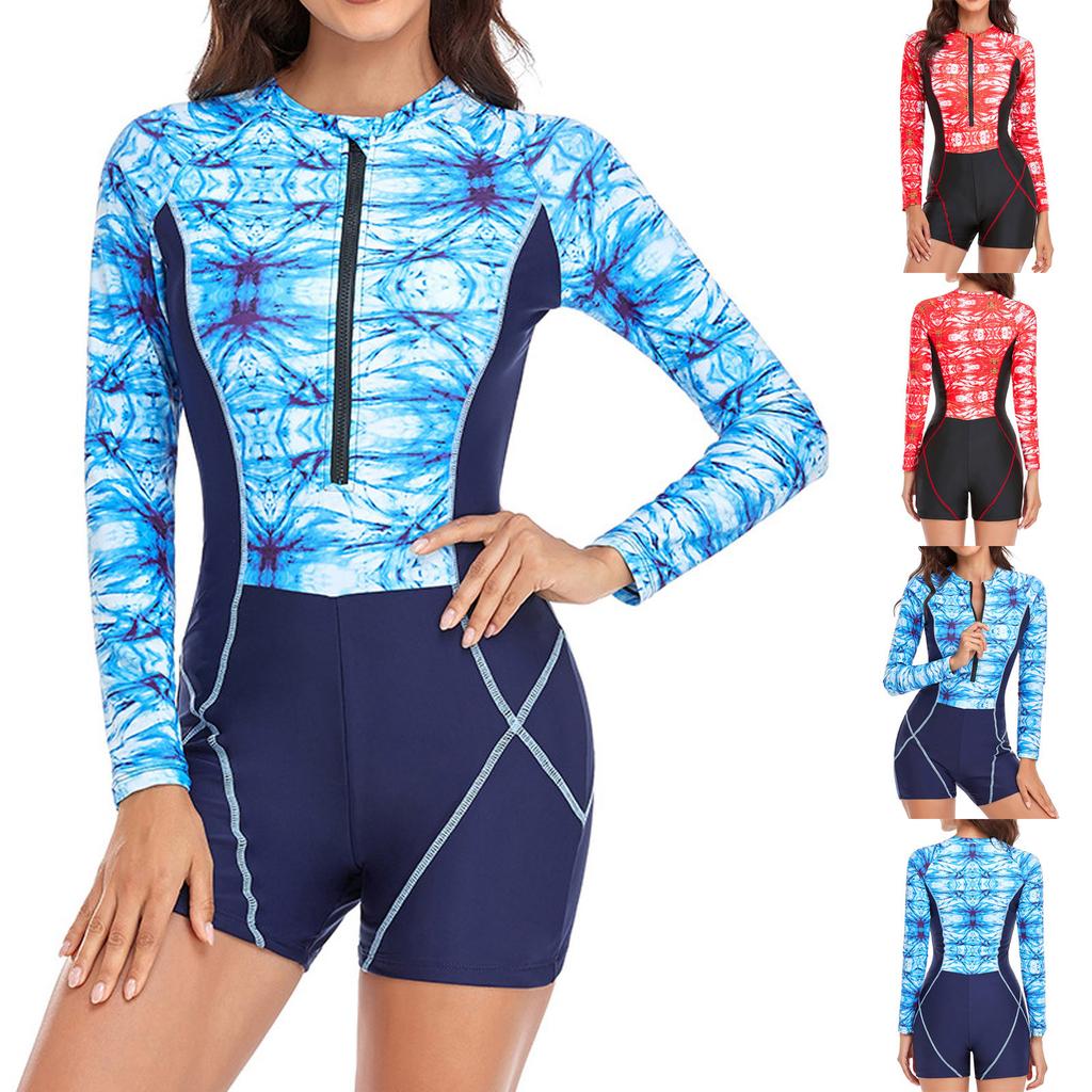 Fashion Women's Long Sleeve Printed   Surf Slim Swimsuit Bikini