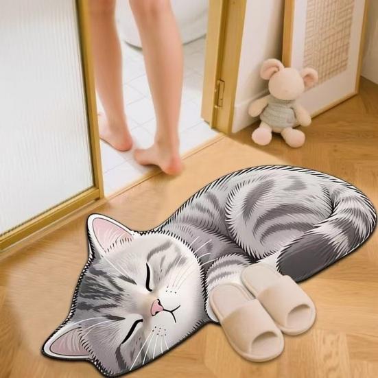 Floor Mat 3D Cartoon Cat Pattern Rug Non-Slip Backing Easy Maintenance Living Room Rug Multipurpose Home Decor
