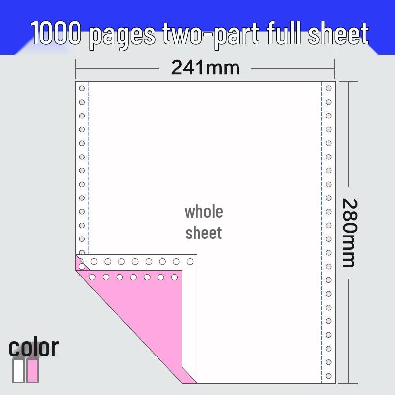 Customizable Two-Part Continuous Computer Paper, Full Sheet, Sections Dividable, Shipped as Delivery Note, 241-2 Format.