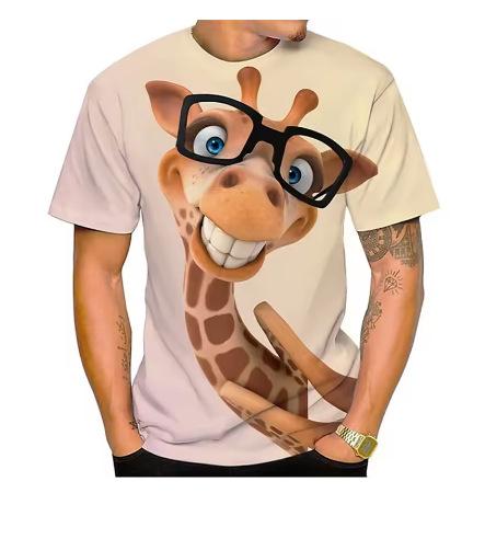 Summer Fun Men's T-Shirt Top 3D Printed Giraffe Animal T-Shirt O-Neck Oversized Shirt Men's Clothing