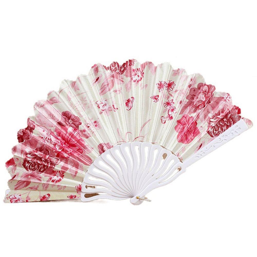 Chinese Style Hand Held Flower Fan Flower Pattern Chinese Dance Fan Bamboo Folding Fan  Party