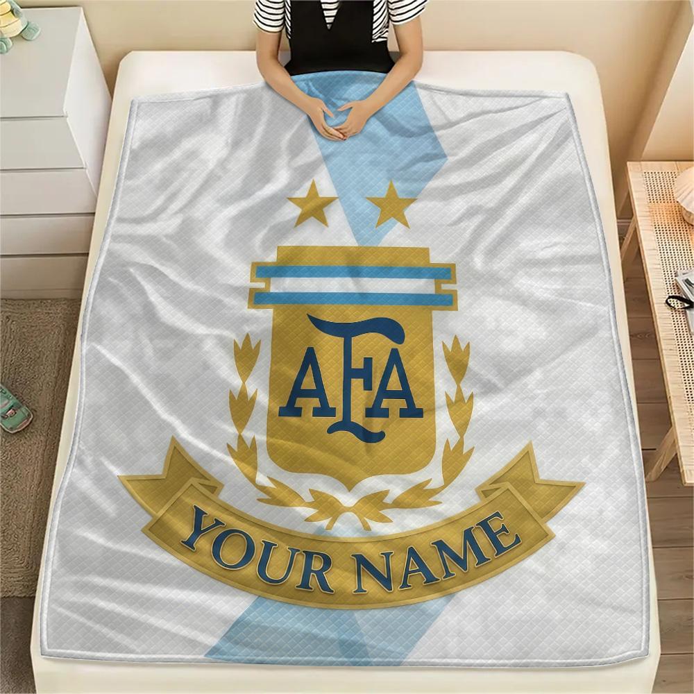 Custom Name Argentina Football Association Flannel Blanket, High Quality Comfortable for All Seasons, Home Decor, Warmth and Comfort