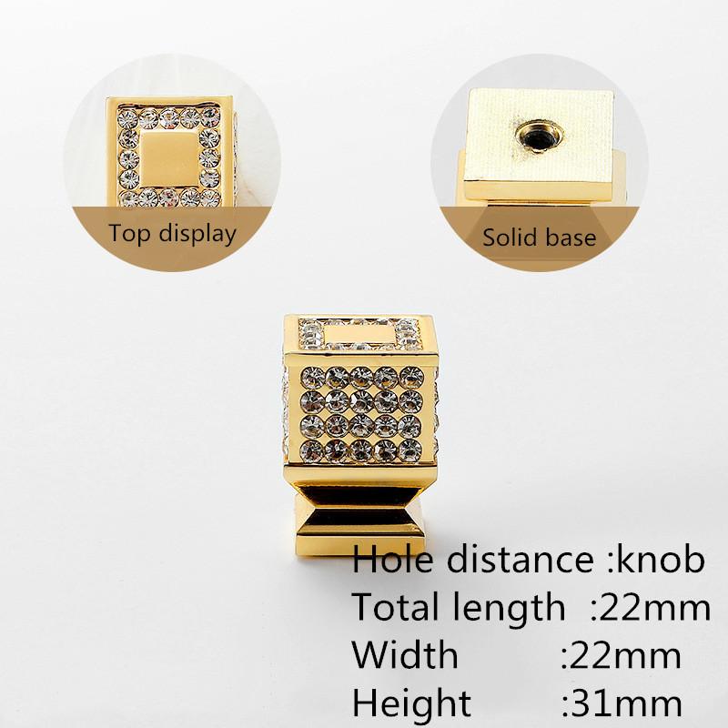 European Luxury Diamond Crystal Handle Bright Gold Zinc Alloy Kitchen Cabinet Knob and Handles Drawer Knobs Hardware