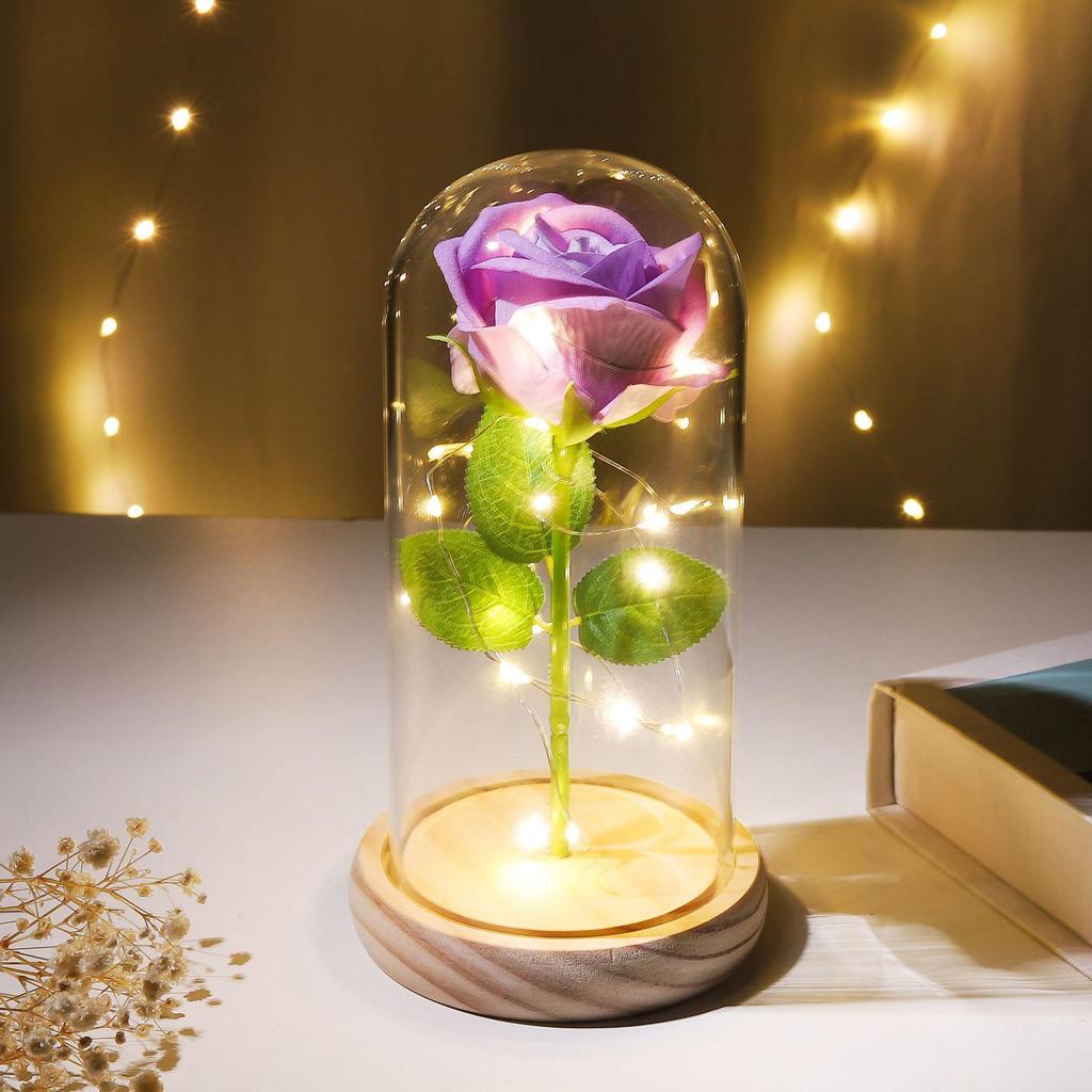 Eternal Rose Night Light: Glass Dome Gift for Christmas, Valentine's Day, or Qixi Festival