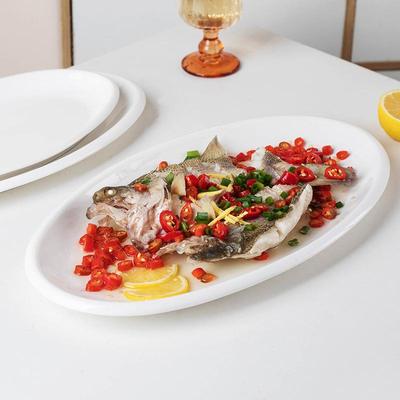 Extra Large Thickened White Ceramic Oval Fish Plate for Steamed Fish