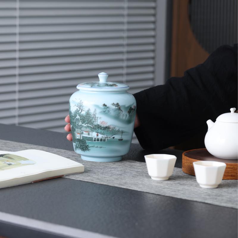 Creative Ceramic Tea Caddy Landscape Flower Decoration Jar Multifunctional Sealed Coffee Beans Nut Medicinal Herb Storage Box
