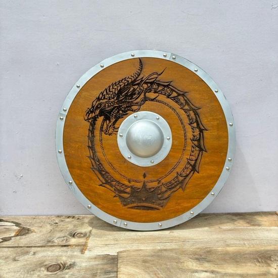 60.96 Cm Hand-Carved Dragon King Viking Medieval Shield Wall Decor Gift