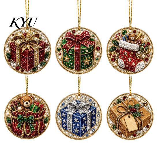 Acrylic Santa Hanging Ornaments 6 Pcs Christmas Pearl Art Ornaments, 2D Flat Holiday Tree Pendant, Decorations Effect Decoration for Home Wall