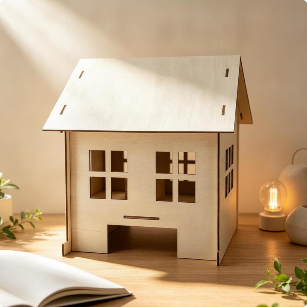 Natural Wood Craft House Model Easy to Assemble for Reading Nooks