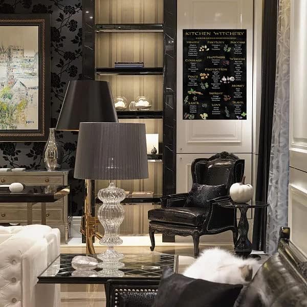 Ainbash Witch Decor for Altar & Kitchen - Wall Art Magick Wiccan Print - Halloween Witch Gift - Pagan Gifts - Faux Gold Silver Chalkboard Art Tin