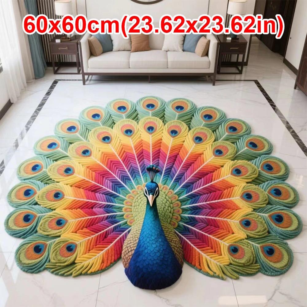 Soft Peacock Carpet Non-slip Bathroom Floor Mat Portable Blanket  for Living Room Tea Table Bedside