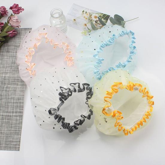 Shower Bonnet with Elastic Band Double Layer Waterproof Star Pattern Printed Hat Hair Protection Reusable Women Girl Bathing Hat Hair Wrap Caps