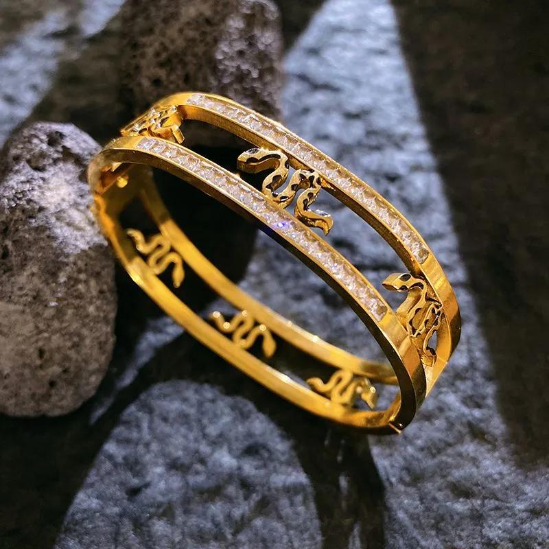 Полый браслет-змея из циркония для женщин, легкая роскошь, универсальный и стильный браслет 17CM золотой