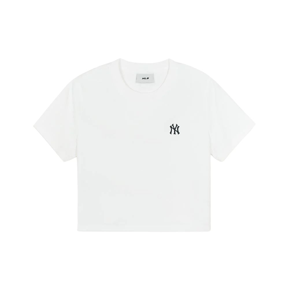 New York Yankees Mlb Basic Small Logo Slim Crop Fashion Simple Round Neck Short Sleeve T-Shirt Women tops 3FTSB6253-50WHS