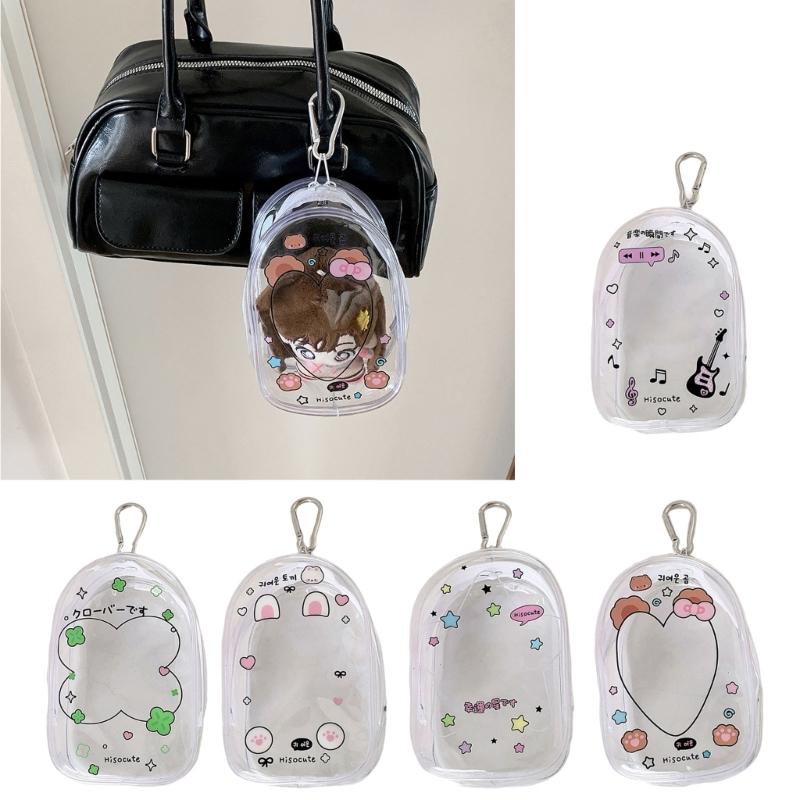 Portable Clear Hanging Storage Bag For Mini Figures Dolls Collectibles With Keychain Attachment And Zipper Closure