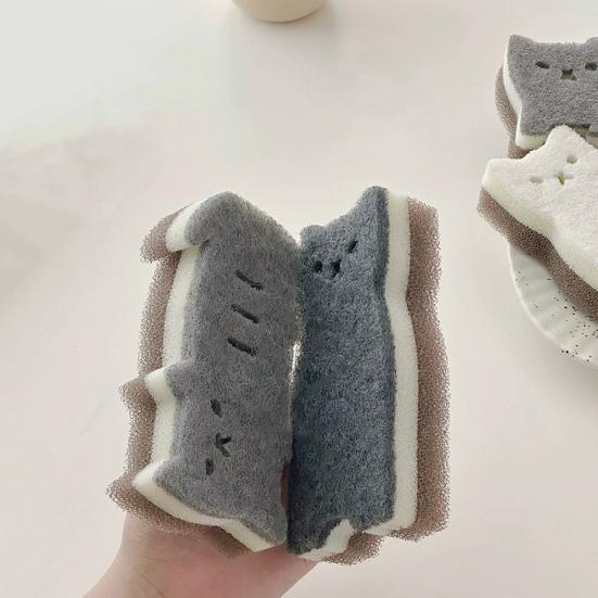 4 st Rengöringsborste Tecknad Kattdesign Högdensitetssvamp Mjuk Elastisk Mycket Absorberande Kök Badrum Multifunktionsskrubbsvamp