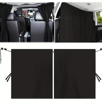 2pcs Black Car Interior Sun Shade Curtains Heat Block Privacy Partition Blocking UV Sunshade Curtain for Car Interior