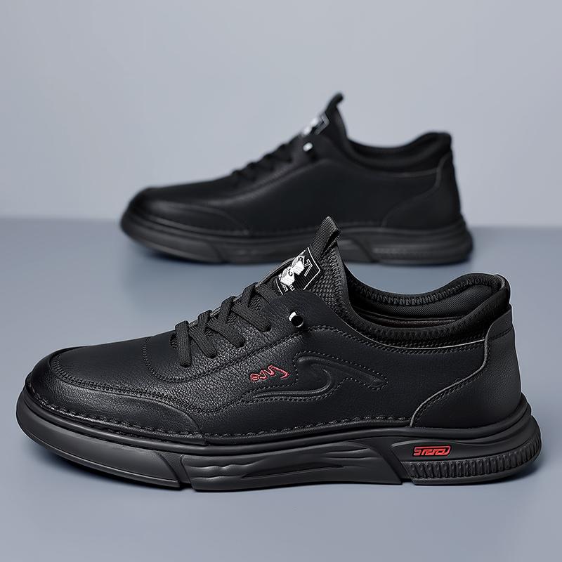 Fashion New British Style Men Casual Leather Walking Shoes Stylish Breathable Comfortable Leather Sport Shoes Antiskid Outdoor Sneakers